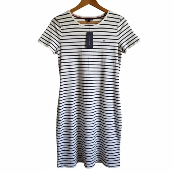 NWT Tommy Hilfiger T Shirt Dress Navy White Striped Short Sleeve Nautical Y2K M - Picture 1 of 8
